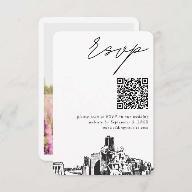 Tarjeta De Recepción Código QR de Houston Boda moderno RSVP (Anverso / Reverso)