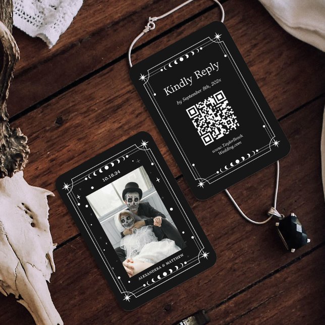 Tarjeta De Recepción Código Qr de la boda de Halloween Negra RSVP (Subido por el creador)