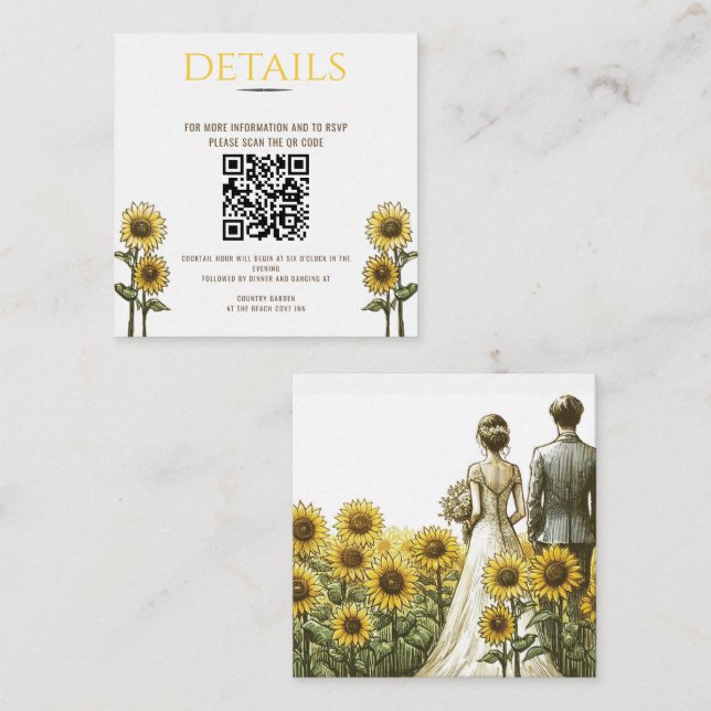 Tarjeta De Recepción Código QR de la pareja de girasoles (Anverso / Reverso)