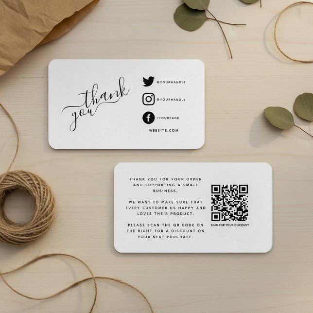 Tarjeta De Recepción Código QR de medios sociales gracias a descuento (Social media QR code thank you discount Enclosure Card.)