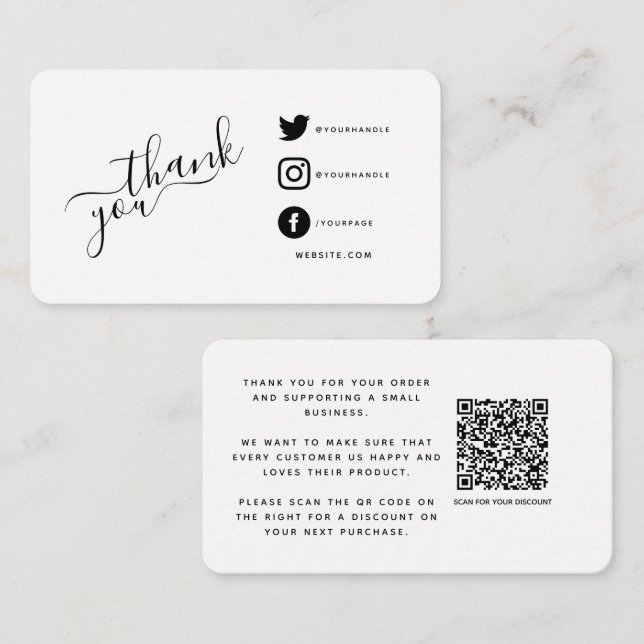 Tarjeta De Recepción Código QR de medios sociales gracias a descuento (Anverso / Reverso)