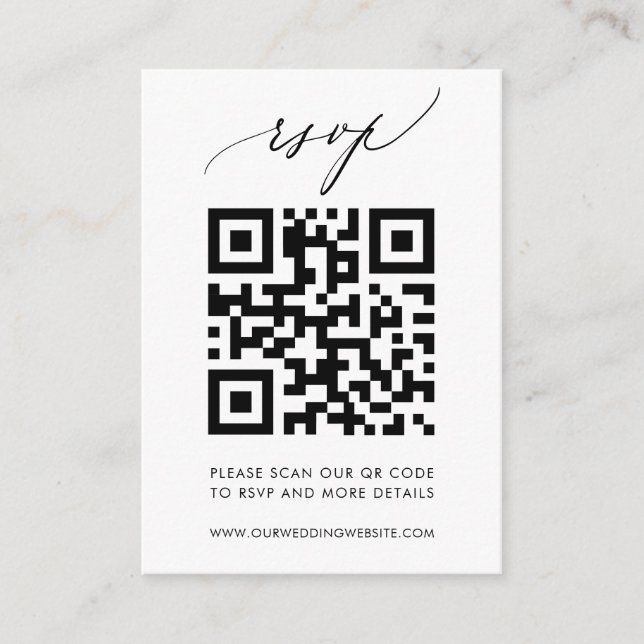 Tarjeta De Recepción Codigo QR de moda Boda de caligrafía elegante RSVP (Anverso)