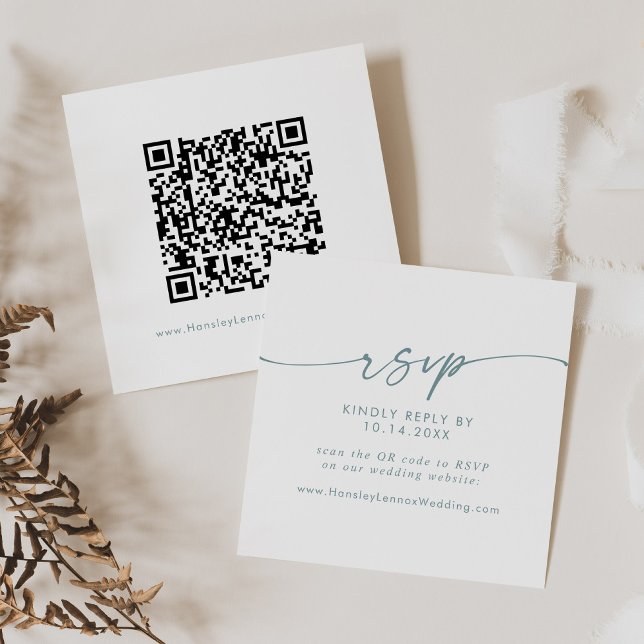Tarjeta De Recepción Código QR de Moda Boho Verde azulado y Boda blanco (Subido por el creador)