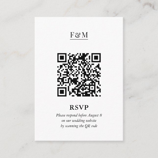 Tarjeta De Recepción Código QR de Moda mínima RSVP de matrimonio (Anverso)