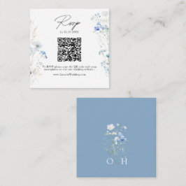 Tarjeta De Recepción Código QR de monograma de flores silvestres azules