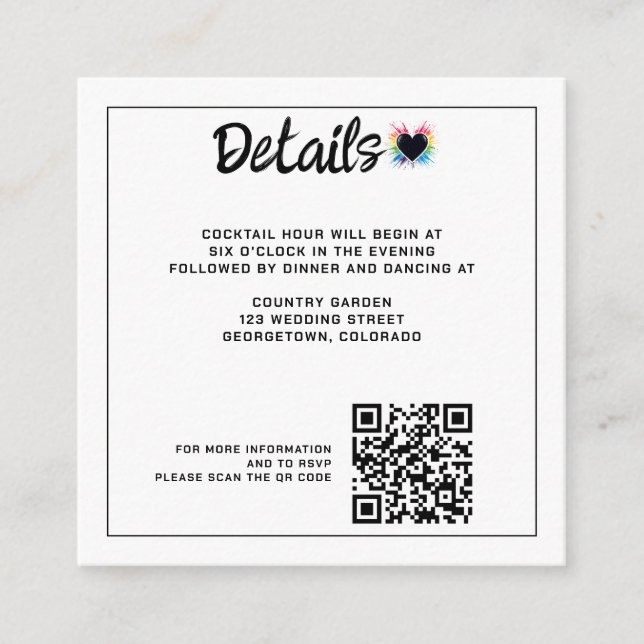 Tarjeta De Recepción Código QR de ráfaga de arcoiris (Anverso)