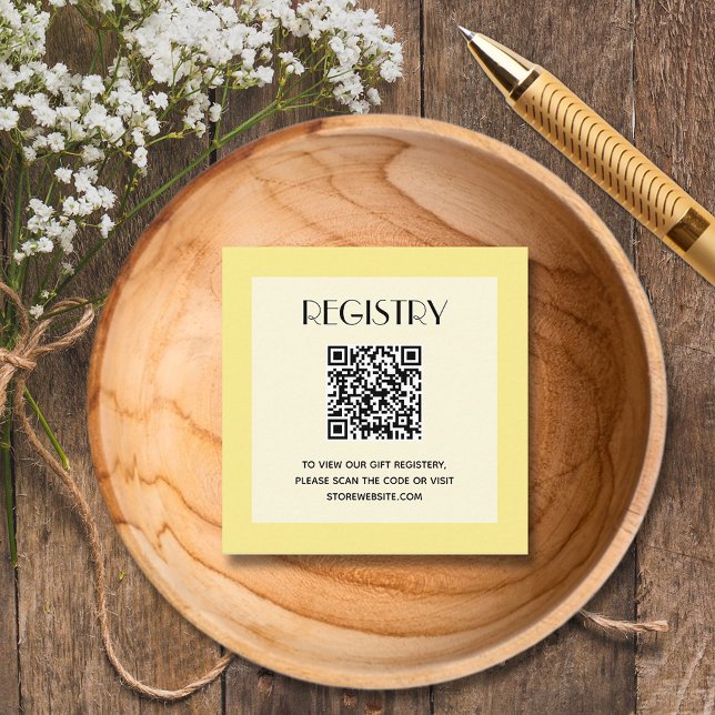 Tarjeta De Recepción Código QR de Registro de Fiesta de Bebé Amarillo N (Yellow baby shower registry QR code 2.5" square enclosure cards)