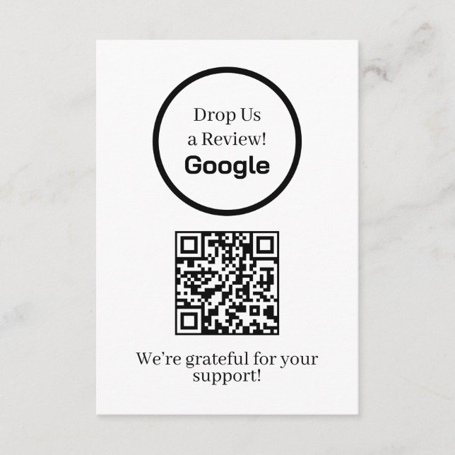 Tarjeta De Recepción Código QR de reseña de Google | Enlace de retroali (Anverso)