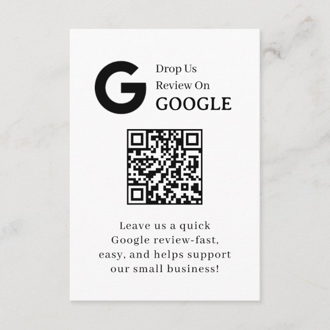 Tarjeta De Recepción Código QR de reseña de Google | Enlace de retroali (Anverso)
