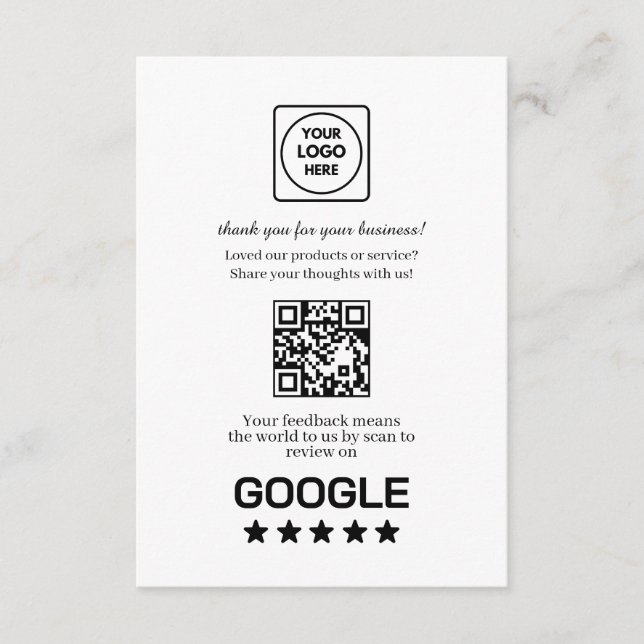 Tarjeta De Recepción Código QR de reseña de Google | Enlace de retroali (Anverso)