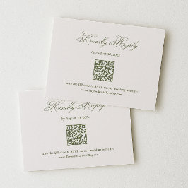 Tarjeta De Recepción Código QR de respuesta a boda de marfil y verde ol