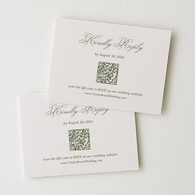 Tarjeta De Recepción Código QR de respuesta a boda de marfil y verde ol (Subido por el creador)