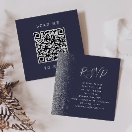 Tarjeta De Recepción Código QR de respuesta de boda azul oscuro platead