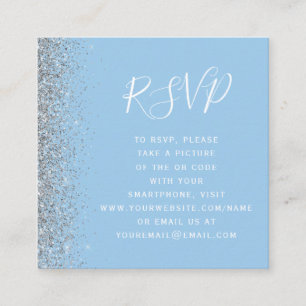Tarjeta De Recepción Código QR de respuesta de boda azul pastel platead