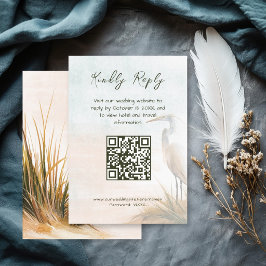 Tarjeta De Recepción Código QR de respuesta de boda boho costera Garza