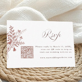 Tarjeta De Recepción Código QR de respuesta de boda botánica Rosa Polvo