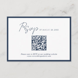 Tarjeta De Recepción Código QR de respuesta de boda con borde azul mari