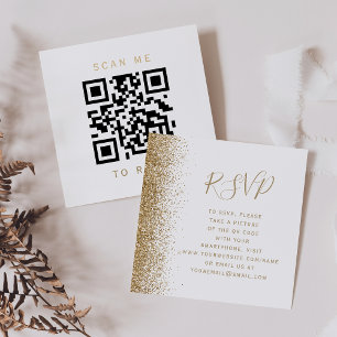 Tarjeta De Recepción Código QR de respuesta de boda con brillo de oro b