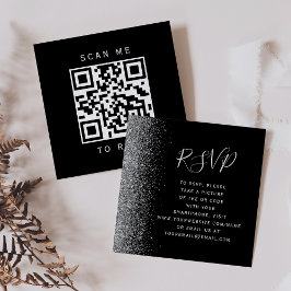 Tarjeta De Recepción Código QR de respuesta de boda con brillo plateado