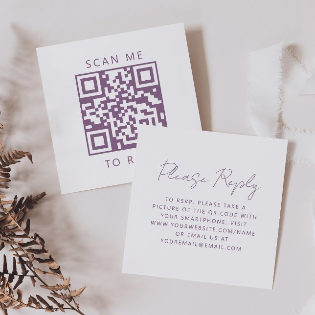 Tarjeta De Recepción Código QR de respuesta de boda con guión Mauve (Subido por el creador)