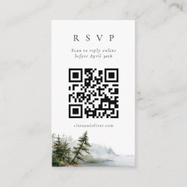 Tarjeta De Recepción Código QR de respuesta de boda con paisaje de pino