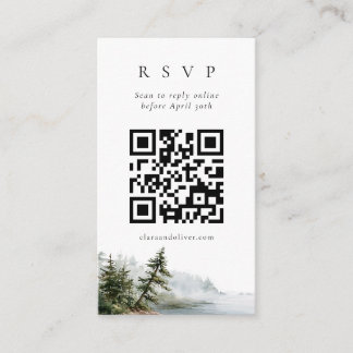 Tarjeta De Recepción Código QR de respuesta de boda con paisaje de pino