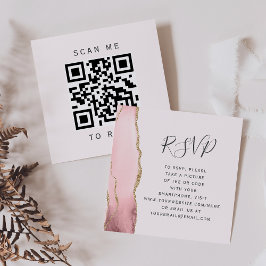 Tarjeta De Recepción Código QR de respuesta de boda con rubor dorado de