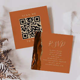 Tarjeta De Recepción Código QR de respuesta de boda de ágata dorada con