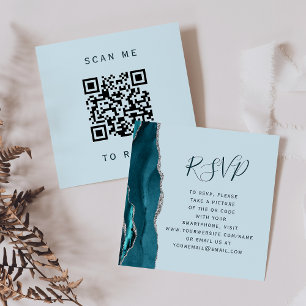 Tarjeta De Recepción Código QR de respuesta de boda de ágata plateada t