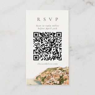 Tarjeta De Recepción Código QR de respuesta de boda en la costa italian