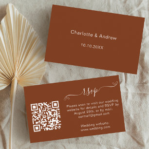 Tarjeta De Recepción Código QR de respuesta de boda en naranja óxido si