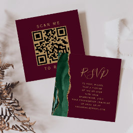 Tarjeta De Recepción Código QR de respuesta de boda esmeralda burgundy 