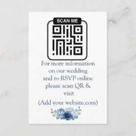 Tarjeta De Recepción Código QR de respuesta de boda floral azul polvori