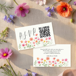 Tarjeta De Recepción Código QR de respuesta de boda floral naranja rosa