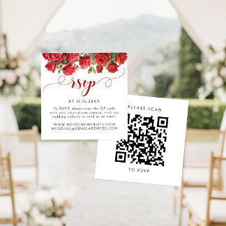 Tarjeta De Recepción Código QR de respuesta de boda floral rosa roja de
