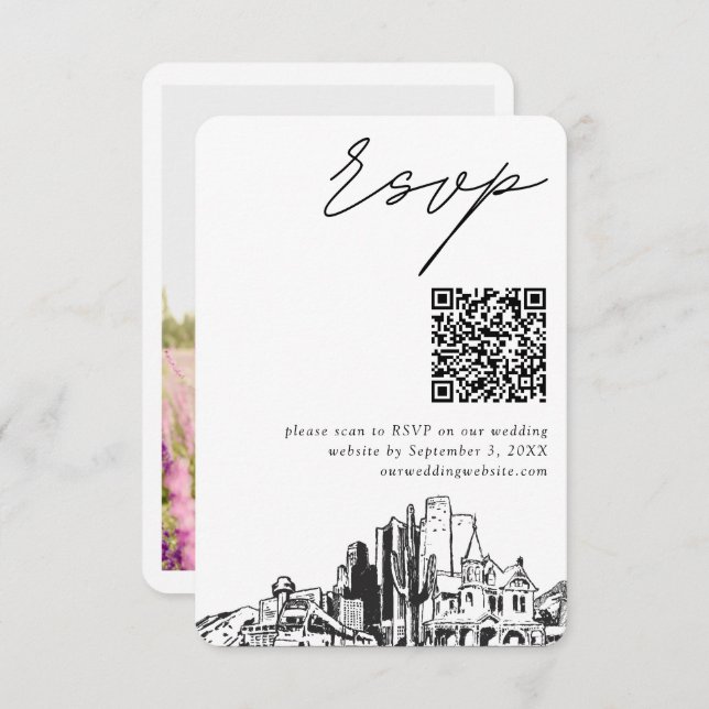 Tarjeta De Recepción Código QR de respuesta de boda moderna de Phoenix (Anverso / Reverso)