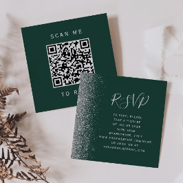 Tarjeta De Recepción Código QR de respuesta de boda plata esmeralda ver