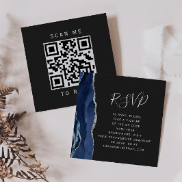 Tarjeta De Recepción Código QR de respuesta de boda plateada de Navy Si