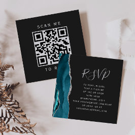 Tarjeta De Recepción Código QR de respuesta de boda plateada turquesa e