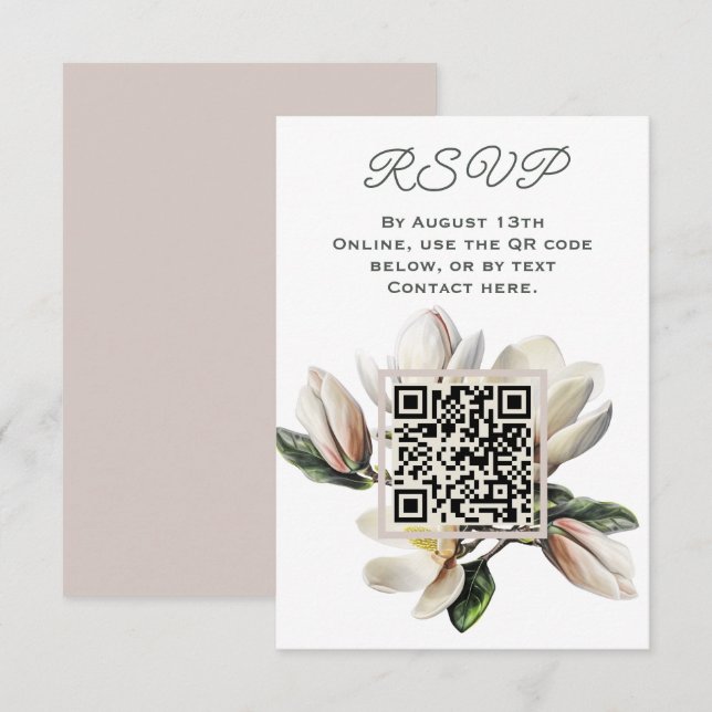 Tarjeta De Recepción Código QR de respuesta de flores de magnolia (Anverso / Reverso)