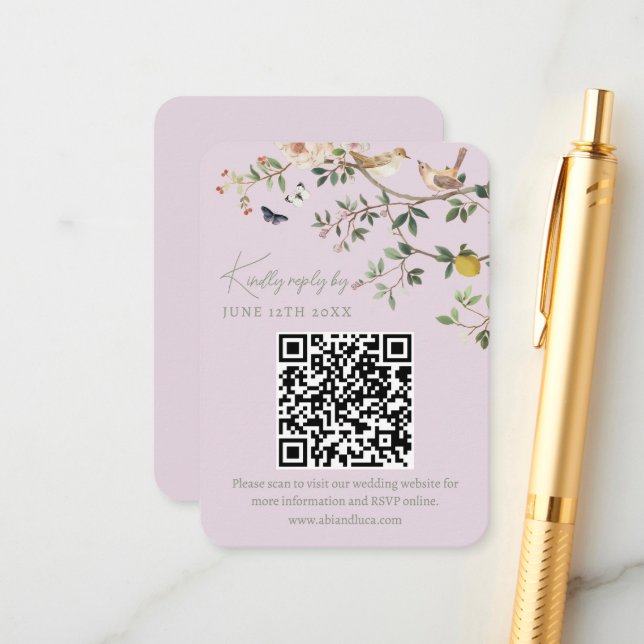 Tarjeta De Recepción Código QR de respuesta de sitio web de boda Chinoi (Anverso/Reverso In Situ)