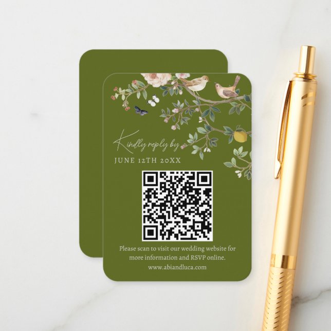 Tarjeta De Recepción Código QR de respuesta de sitio web de boda Chinoi (Anverso/Reverso In Situ)