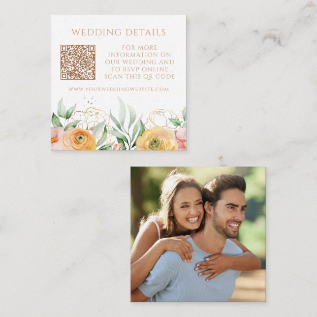 Tarjeta De Recepción Código QR de respuesta de sitio web de boda con fo (Anverso / Reverso)
