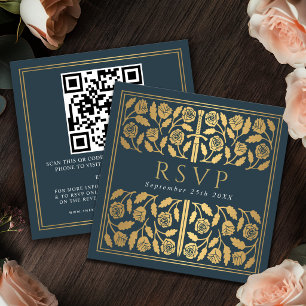 Tarjeta De Recepción Código QR de respuesta para boda real con espada d