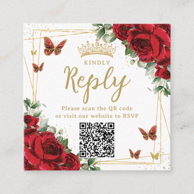 Tarjeta De Recepción Código QR de respuesta para Quinceañera con maripo (Anverso)