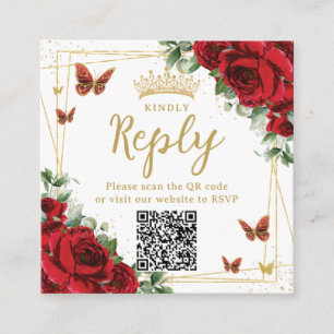 Tarjeta De Recepción Código QR de respuesta para Quinceañera de maripos