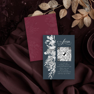 Tarjeta De Recepción Código QR de RSVP Botánico Gris Borgoña en línea
