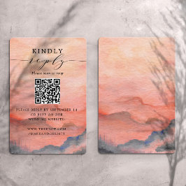 Tarjeta De Recepción Código QR de RSVP de Boda Atardecer de Montaña