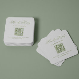 Tarjeta De Recepción Código Qr de RSVP de Boda Blanco y Verde