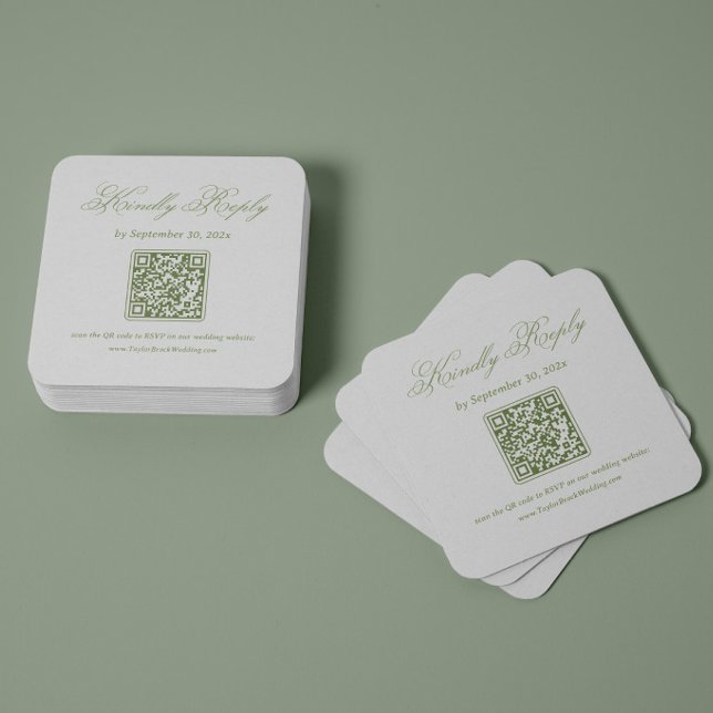 Tarjeta De Recepción Código Qr de RSVP de Boda Blanco y Verde (Subido por el creador)